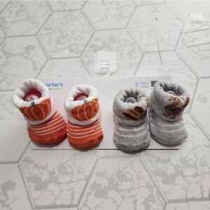 Carter’s Child Of Mine Fall 2 Pair Pack Booties Pumpkin & Turkey Newborn Socks